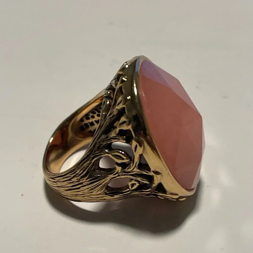 Barse Bold Peach Adventurine Faceted Bronze Statement Ring Women’s 7